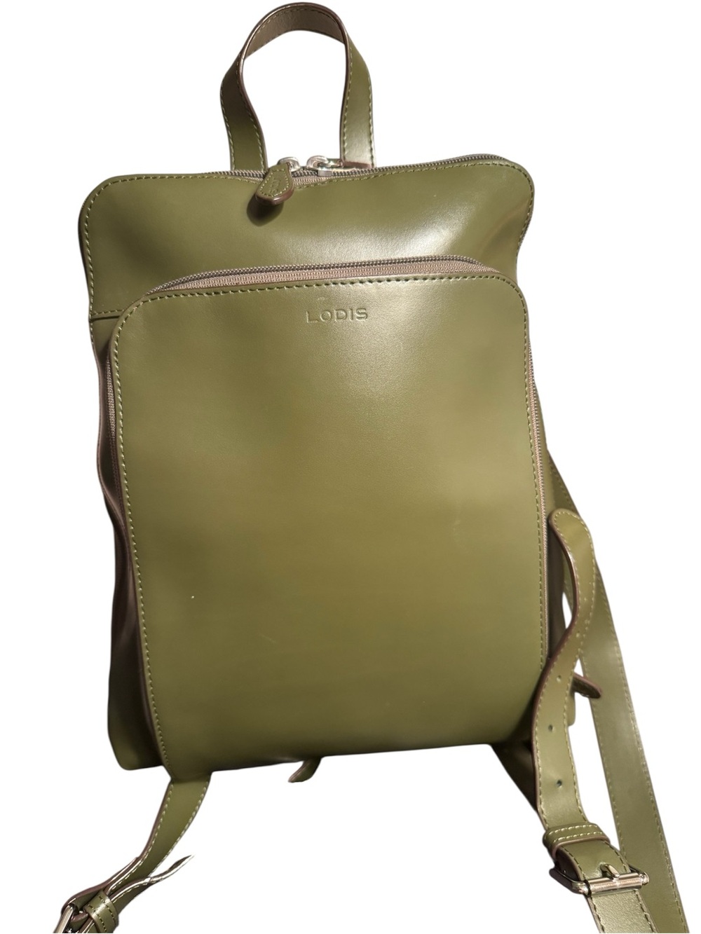 Lodis Olive Green Audrey Leather Backpack